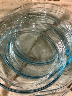 Vintage Soft Blue Clear Glass Octagonal Plates Set of 6